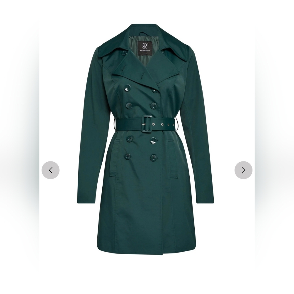 UNUSED New York & Company Dark Forest Green Trench Coat Size XXL 2XL